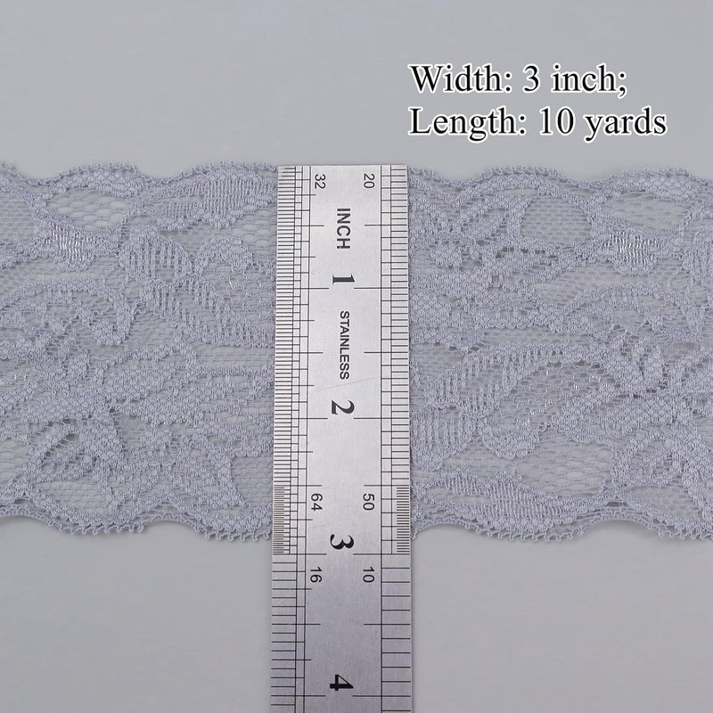 AIETSYEI Elastic Lace Trim 10 Yards Grey Lace Ribbon Floral Pattern Stretchy Lace Fabric for Sewing, Garment, DIY Crafts and Gift Wrapping - Image 2